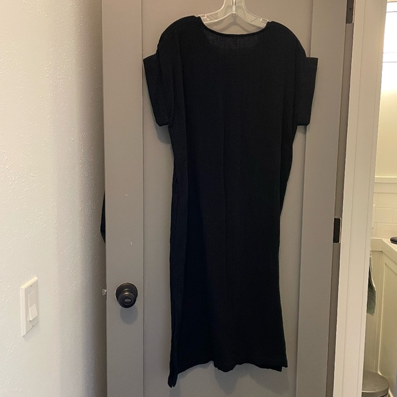 Eileen Fisher Black Organic Cotton Gauze V- Neck Dress, Size PM - Picture 4 of 5